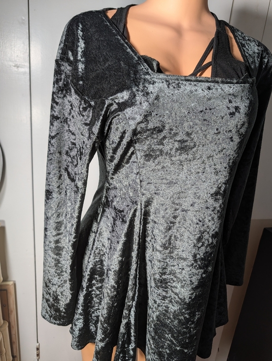 Diego 2 Dresses & Skirts - Diego 2 Crushed Velvet Long-Sleeve Fit & Flare Dress - Slate Gray Size L
